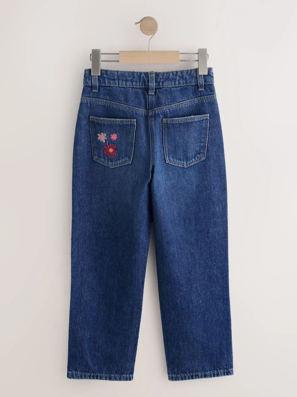 Mid Blue Regular Fit Floral Embroidered Straight Leg Jeans (3-16yrs)