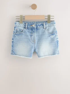 Mid Blue Regular Length Frayed Edge Denim Shorts (3-16yrs)
