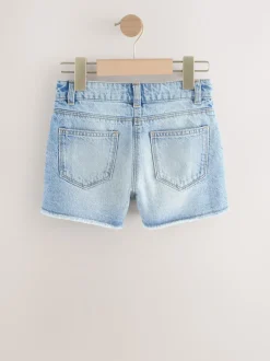 Mid Blue Regular Length Frayed Edge Denim Shorts (3-16yrs)