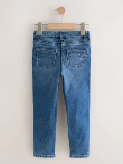 Mid Blue Skinny Fit Floral Embroidered Straight Leg Jeans (3-16yrs)