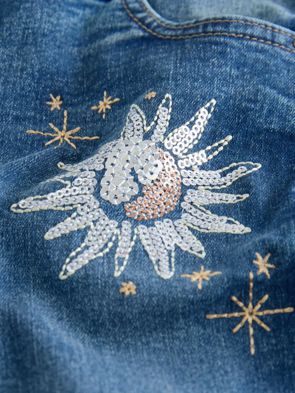 Mid Blue Skinny Fit Floral Embroidered Straight Leg Jeans (3-16yrs)