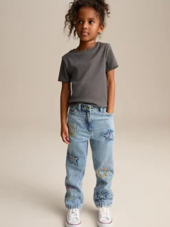 Mid Blue SmileyWorld® 100% Cotton Mom Jeans (3-16yrs)