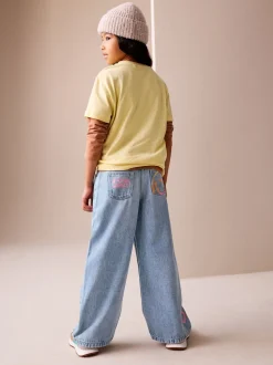 Mid Blue SmileyWorld® Print Wide Leg Jeans (3-16yrs)