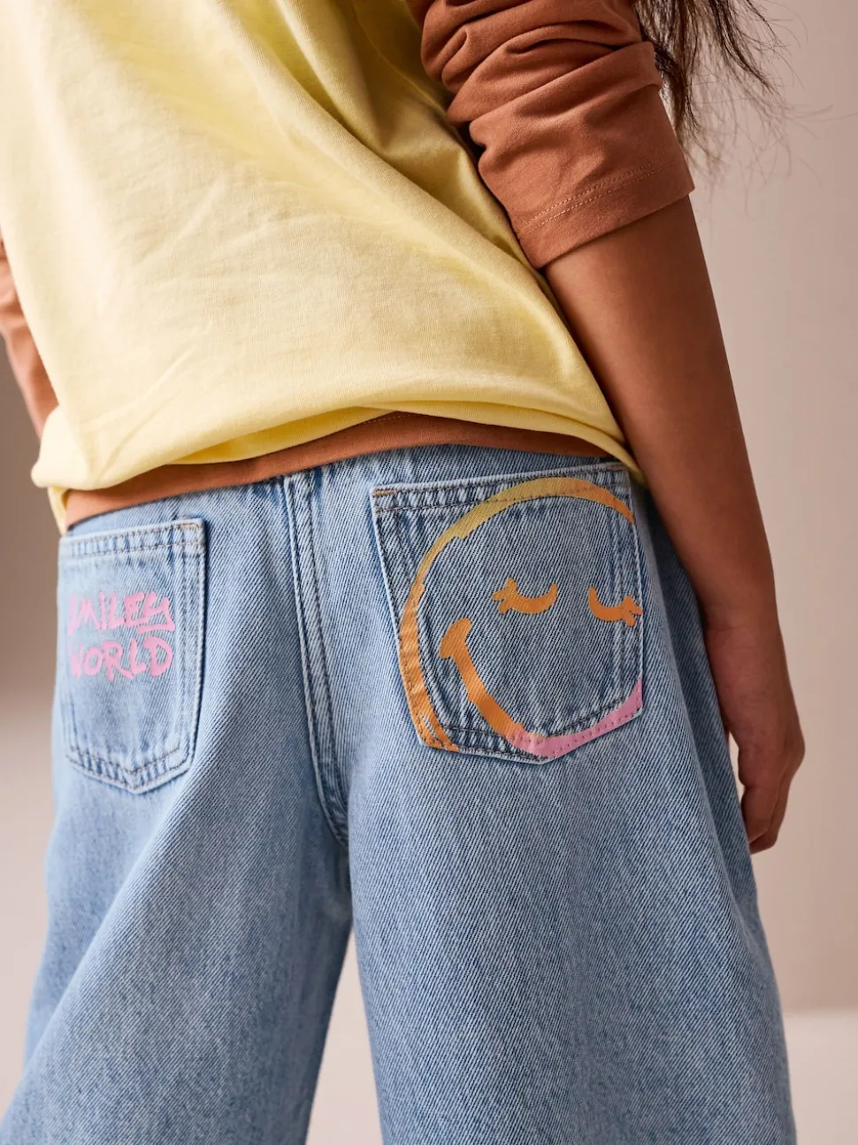 Mid Blue SmileyWorld® Print Wide Leg Jeans (3-16yrs)
