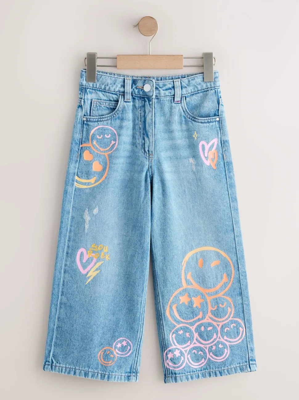 Mid Blue SmileyWorld® Print Wide Leg Jeans (3-16yrs)