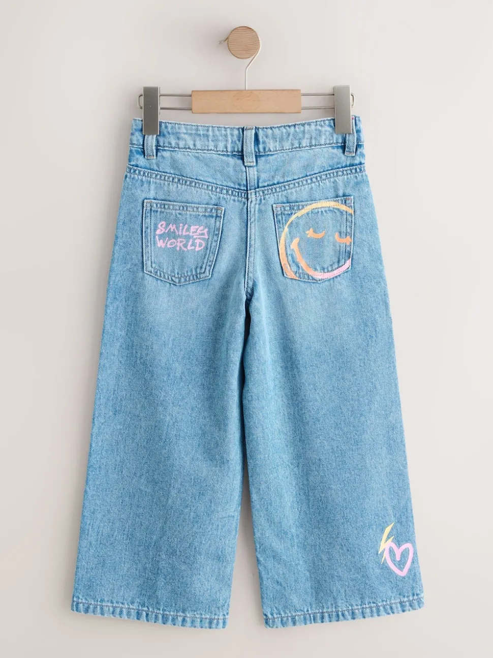 Mid Blue SmileyWorld® Print Wide Leg Jeans (3-16yrs)