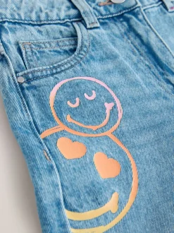 Mid Blue SmileyWorld® Print Wide Leg Jeans (3-16yrs)