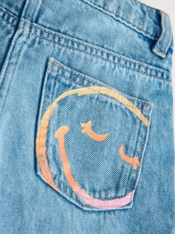 Mid Blue SmileyWorld® Print Wide Leg Jeans (3-16yrs)