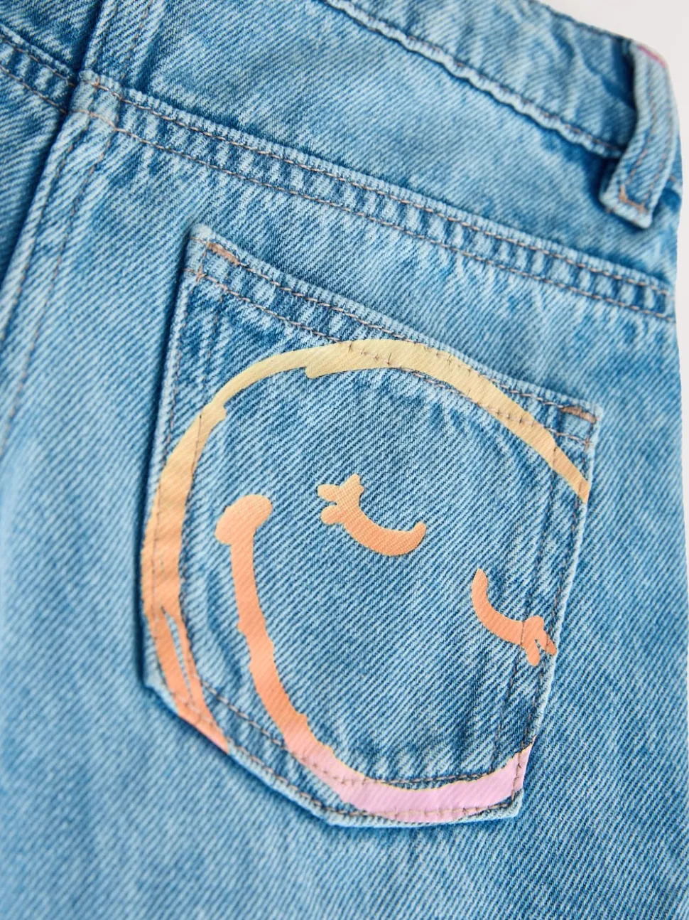 Mid Blue SmileyWorld® Print Wide Leg Jeans (3-16yrs)