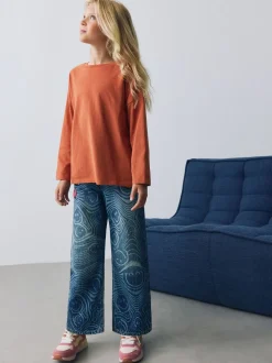 Mid Blue SmileyWorld® Print Wide Leg Jeans (3-16yrs)