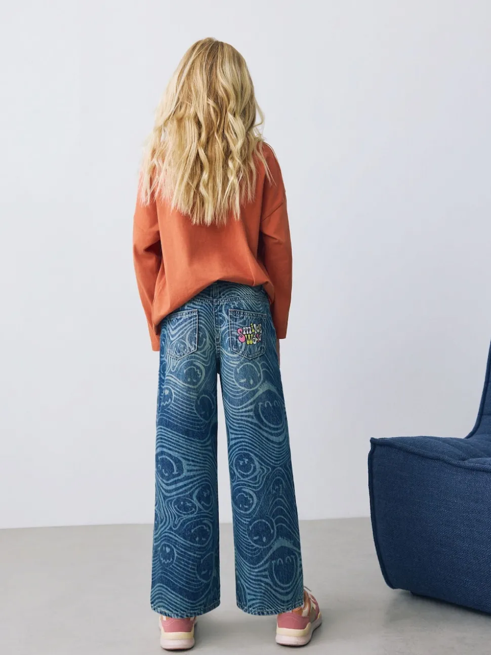 Mid Blue SmileyWorld® Print Wide Leg Jeans (3-16yrs)