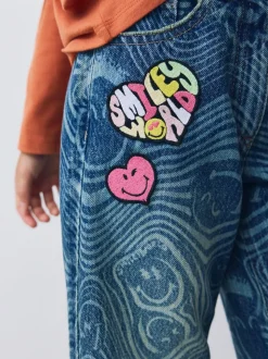 Mid Blue SmileyWorld® Print Wide Leg Jeans (3-16yrs)