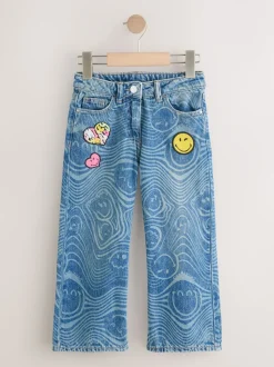 Mid Blue SmileyWorld® Print Wide Leg Jeans (3-16yrs)