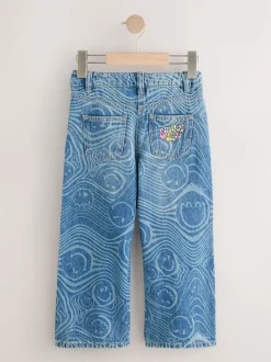 Mid Blue SmileyWorld® Print Wide Leg Jeans (3-16yrs)