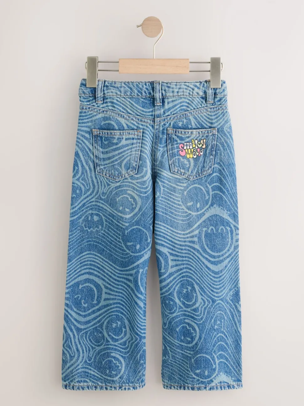Mid Blue SmileyWorld® Print Wide Leg Jeans (3-16yrs)