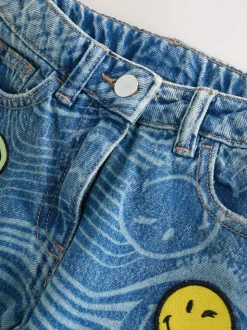 Mid Blue SmileyWorld® Print Wide Leg Jeans (3-16yrs)