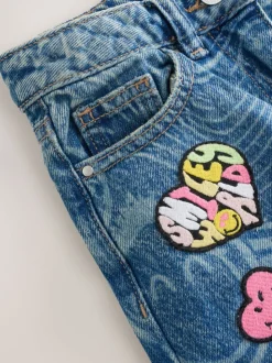 Mid Blue SmileyWorld® Print Wide Leg Jeans (3-16yrs)