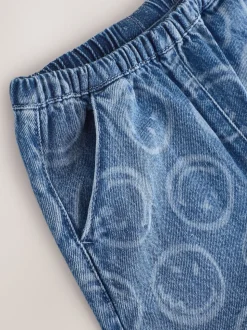 Mid Blue SmileyWorld® Pullon Barrel Jeans (3-16yrs)