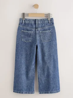 Mid Blue Wide Fit Wide Floral Print Embellished Jeans (3-16yrs)