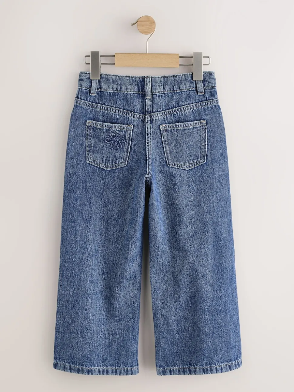 Mid Blue Wide Fit Wide Floral Print Embellished Jeans (3-16yrs)