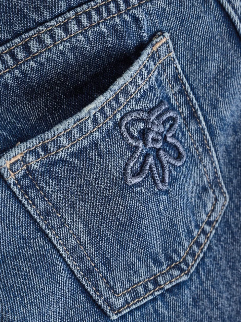 Mid Blue Wide Fit Wide Floral Print Embellished Jeans (3-16yrs)