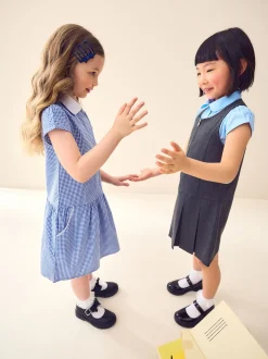 Mid Blue Zip Front Cotton Rich Gingham School Dress (3-14yrs)