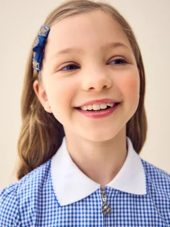 Mid Blue Zip Front Cotton Rich Gingham School Dress (3-14yrs)