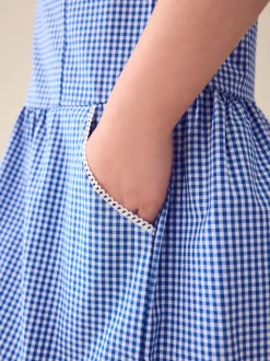 Mid Blue Zip Front Cotton Rich Gingham School Dress (3-14yrs)