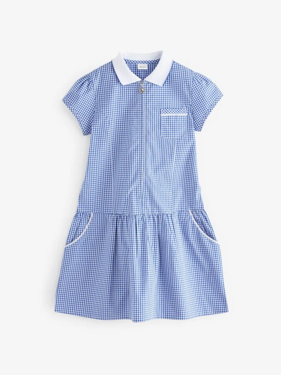 Mid Blue Zip Front Cotton Rich Gingham School Dress (3-14yrs)