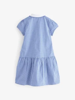 Mid Blue Zip Front Cotton Rich Gingham School Dress (3-14yrs)