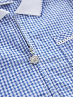 Mid Blue Zip Front Cotton Rich Gingham School Dress (3-14yrs)