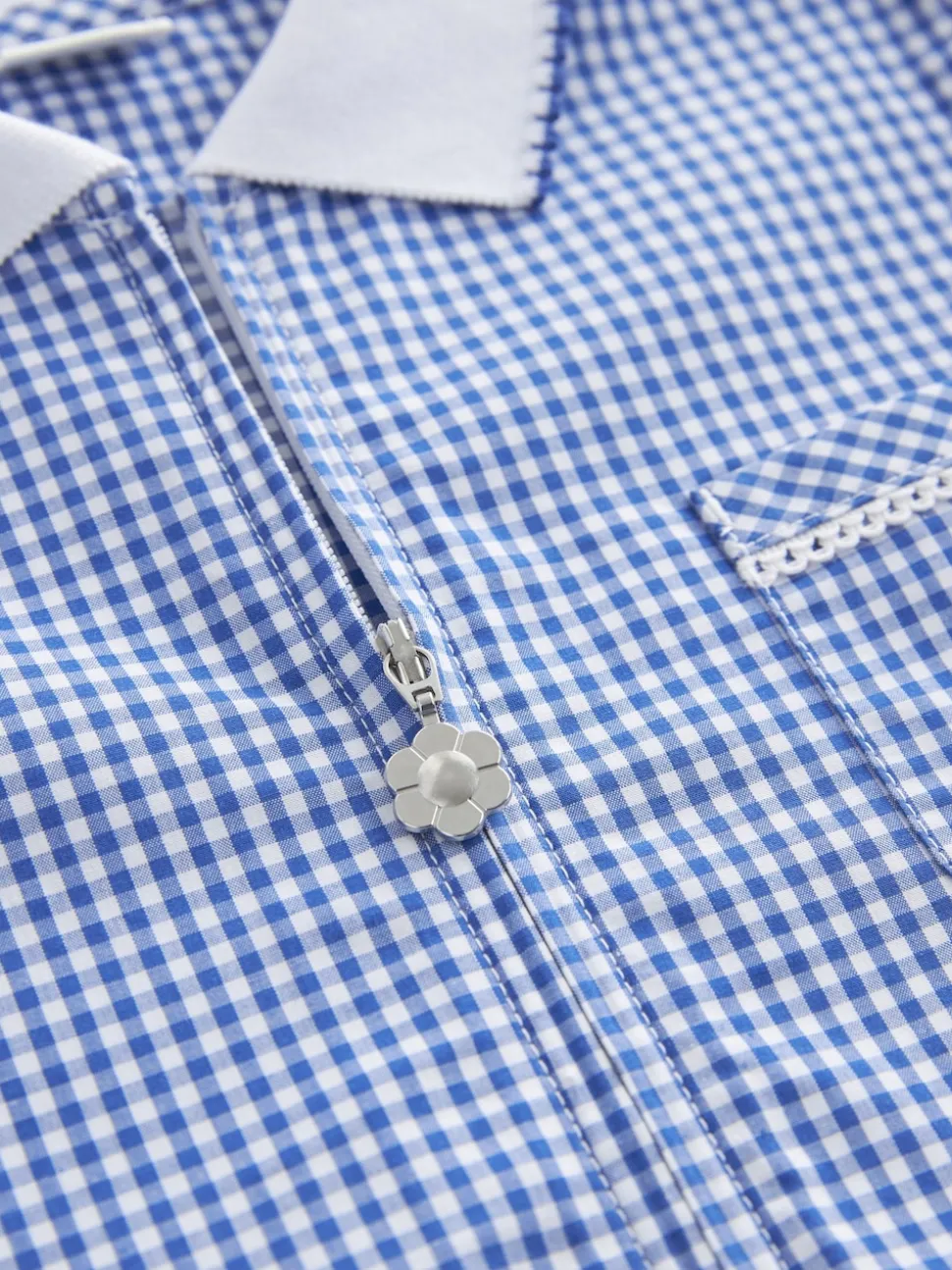 Mid Blue Zip Front Cotton Rich Gingham School Dress (3-14yrs)