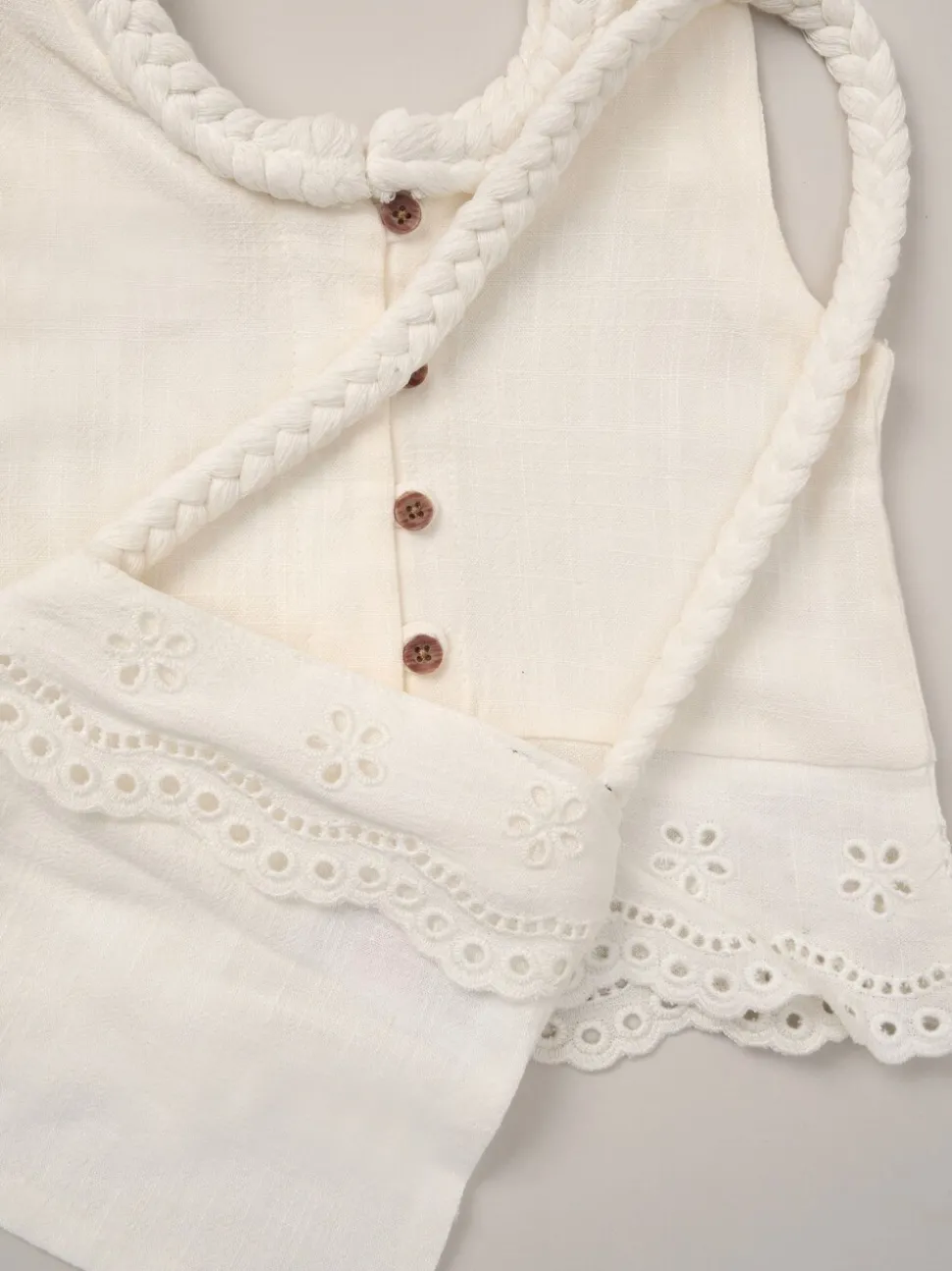 Miss Broderie Crop White Top Jeans and Bag Outfit Set