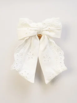 Miss Broderie White Dress Denim Jacket and Hair Clip Outfit Set