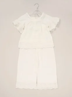 Miss Broderie White Top and Wide Leg Trousers Outfit Set