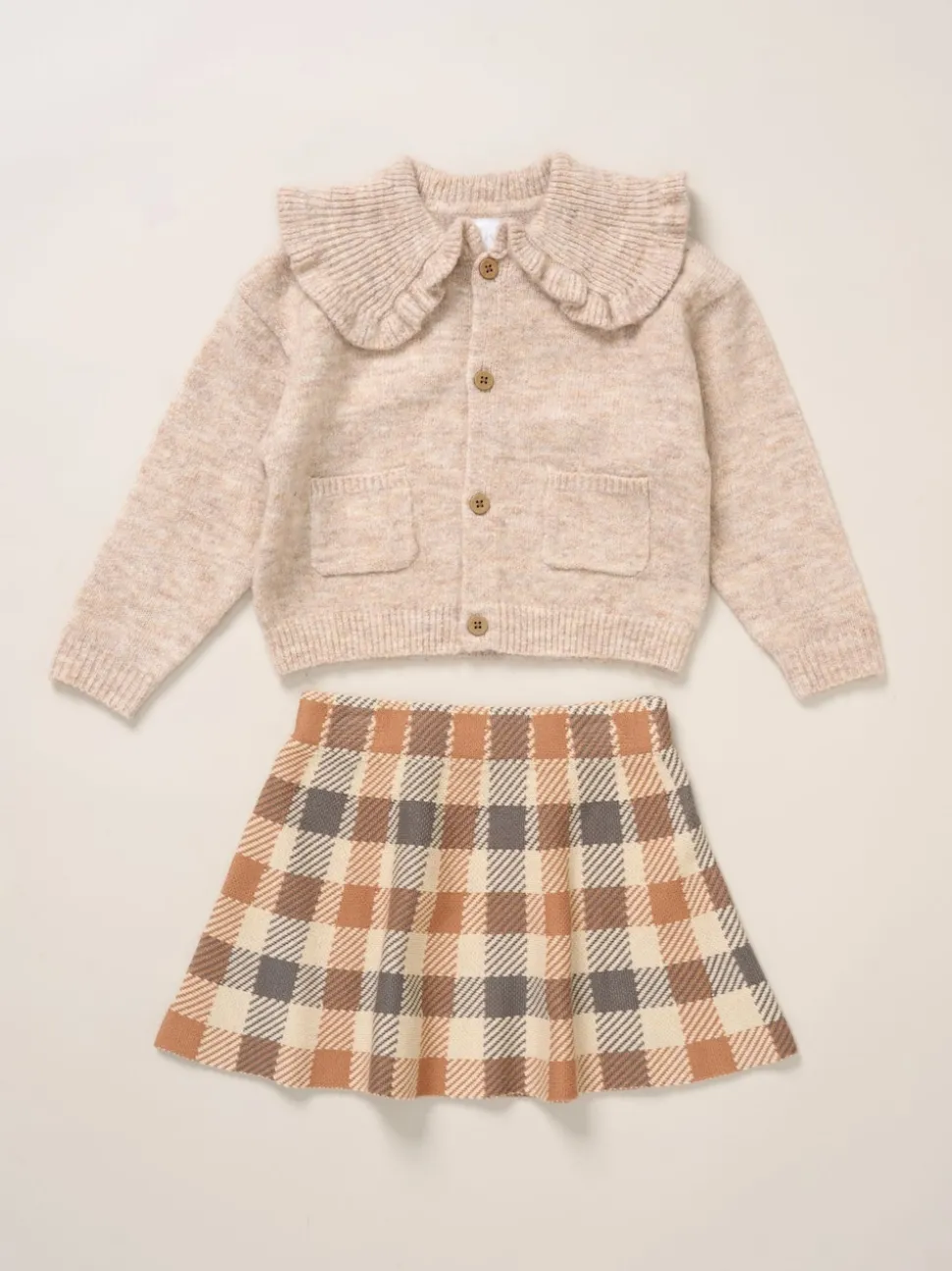 Miss Brown True Knit Cardigan and Check Skirt Set