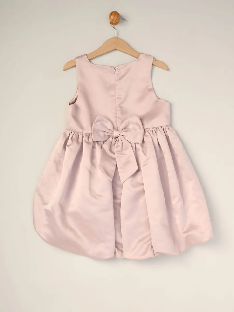 Miss Bubble Hem Satin Dress Faux Fur Cardigan and Bow Clip Set