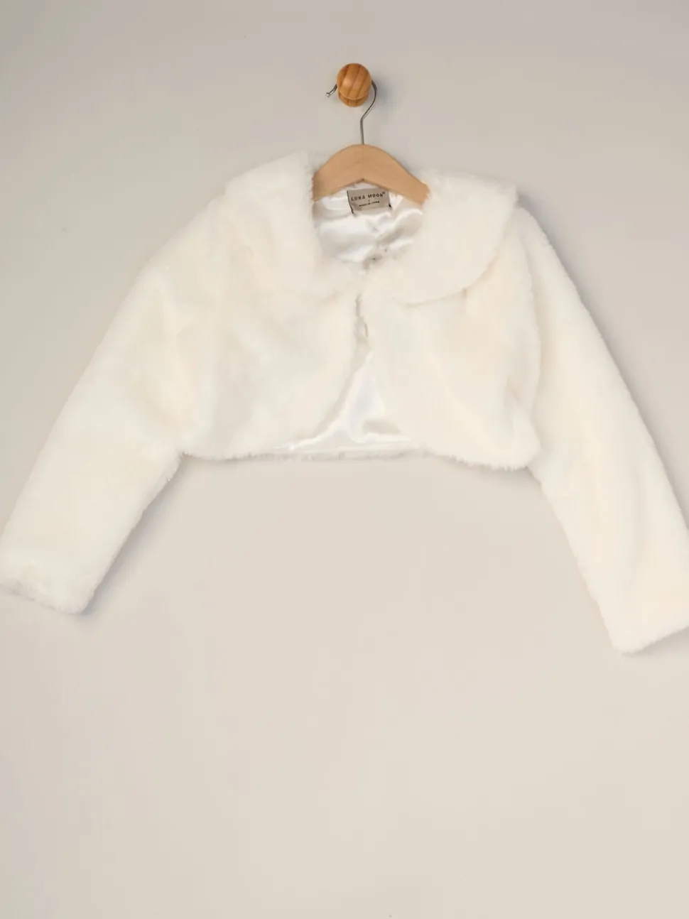 Miss Bubble Hem Satin Dress Faux Fur Cardigan and Bow Clip Set