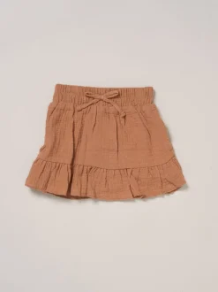 Miss Faux Fur Gilet Beret Muslin Brown Top and Skirt Set