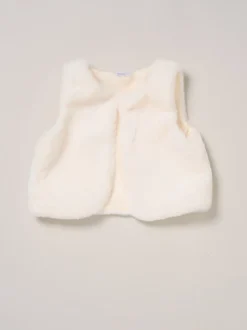 Miss Faux Fur Gilet Beret Rib White Top and Skirt Set