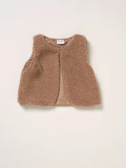 Miss Faux Fur Gilet Rib Brown Top Skirt and Bag Set
