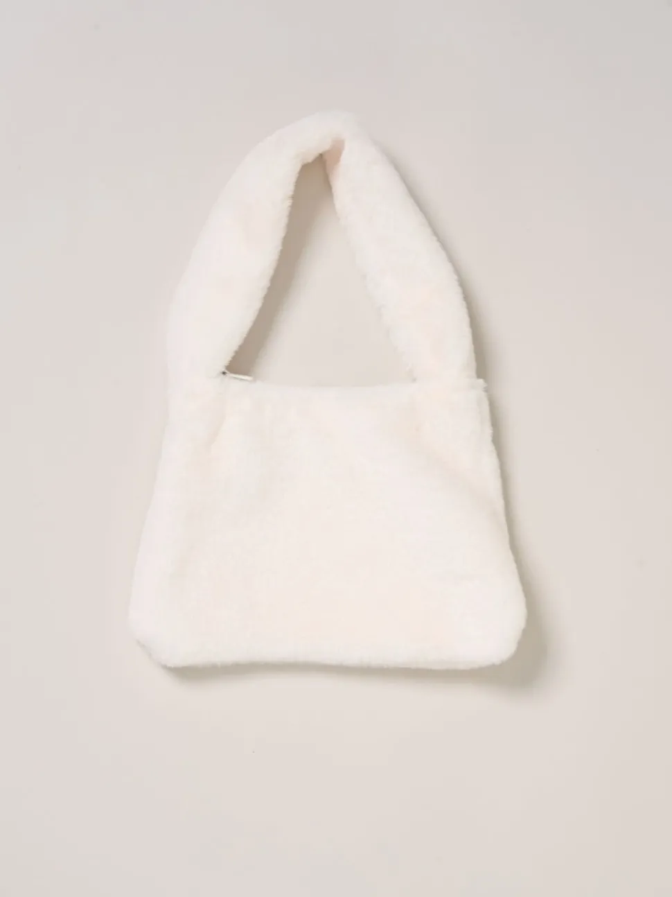 Miss Faux Fur White Gilet Bag Rib Top and Skirt Set