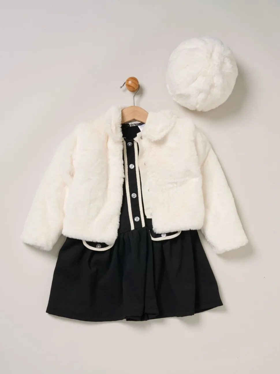 Miss Fur Jacket and White Dress Outfit Set