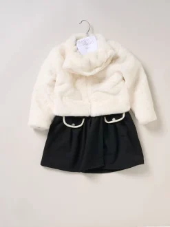 Miss Fur Jacket and White Dress Outfit Set