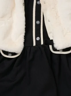 Miss Fur Jacket and White Dress Outfit Set