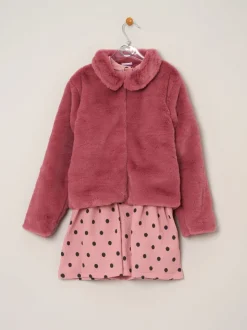 Miss Girls Faux Fur Jacket and Dress 2 Piece Set