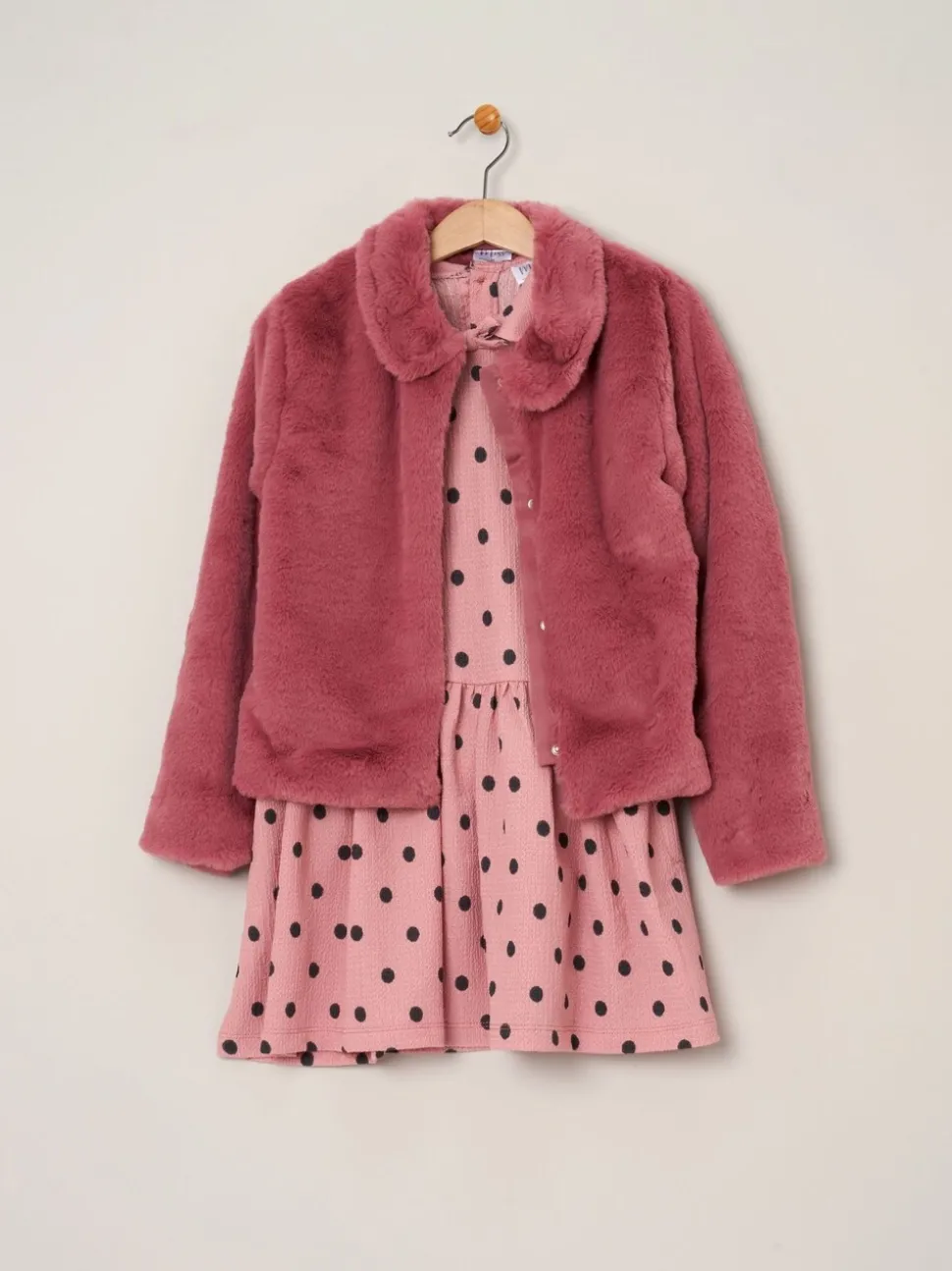 Miss Girls Faux Fur Jacket and Dress 2 Piece Set