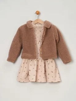 Miss Girls Faux Fur Jacket and Dress 2 Piece Set
