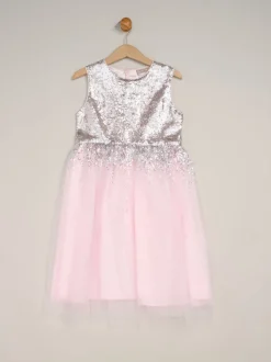 Miss Light Pink Waterfall Sequin Dress and Faux Fur Bolero Set