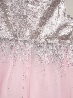 Miss Light Pink Waterfall Sequin Dress and Faux Fur Bolero Set